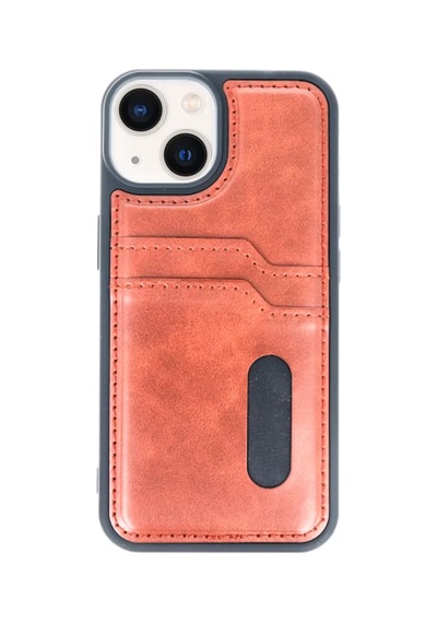 Apple iPhone Uyumlu - 15 Sara Kartvizitli Deri Kılıf - Taba