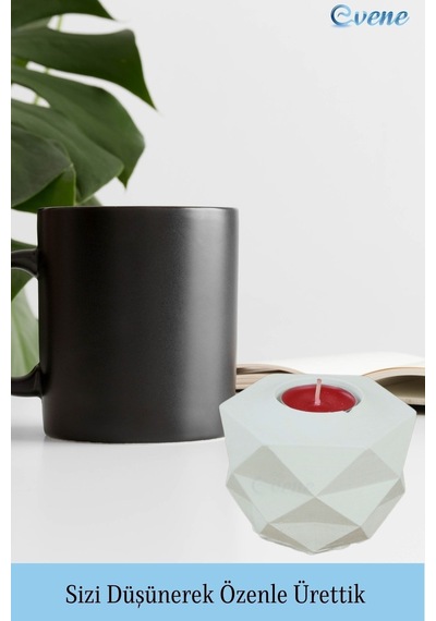 Mumluk Şamdan 3 Adet Tealight Ve İnce Mum Uyumlu Prizma Model - Beyaz