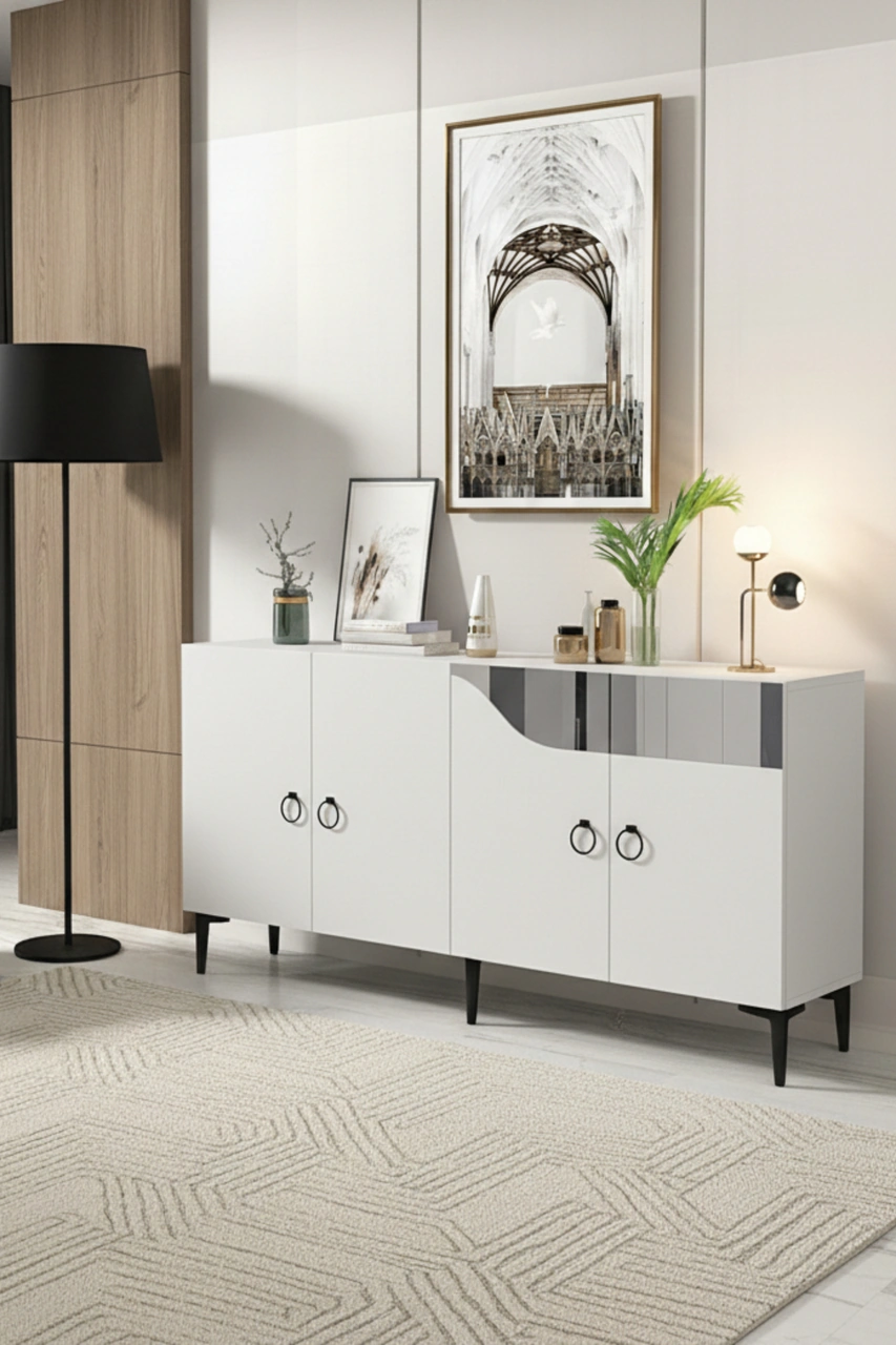 Ka1514bs Gama150 Konsol, Kahve Köşesi, Tv Sehpası Beyaz-sılver 150cm Beyaz