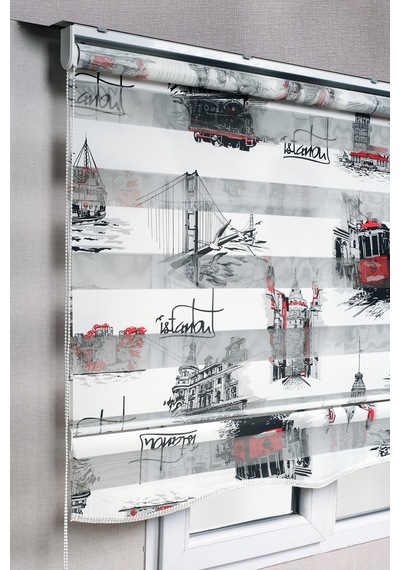 Etekli Istanbul Desenli Zebra Stor Güneşlik Perdeler