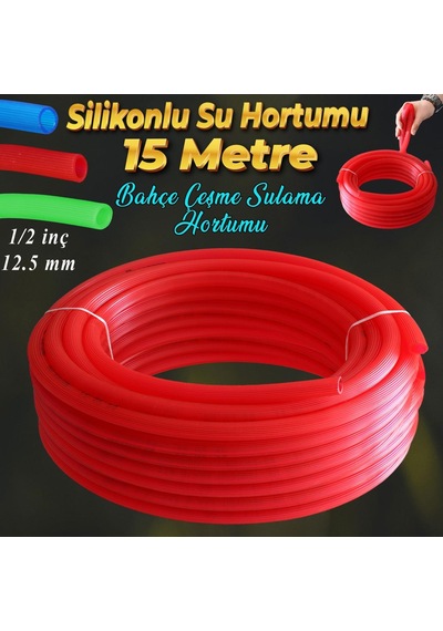 Bahçe Çeşme Su Hortumu İç Çap 1/2 Naturel Silikonlu Sulama Araç Yıkama Hortum 15 Metre