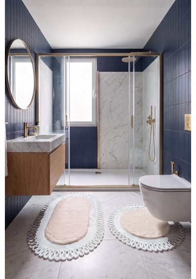 Banyo Paspası Takımı 60x100+60x60 Cm Dış Trikot Bej & Gümüş