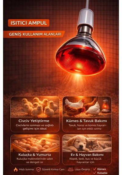 150w Isıtıcı Aul Kırmızı Isı Lambası Civciv Kümes Kuluçka E27 Duy Isıtma Aulü