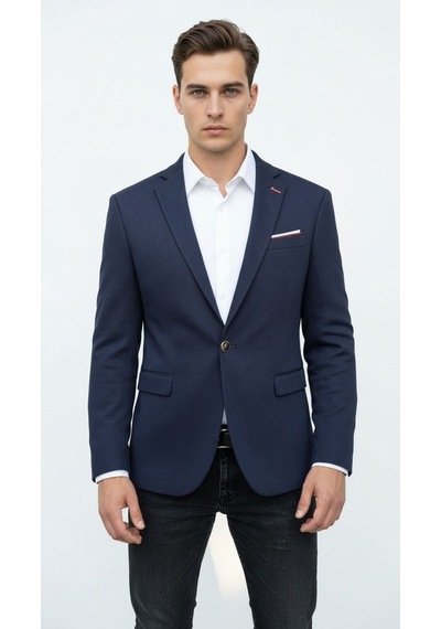 Plus Scorpion Lacivert Erkek Slim Fit Tek Düğmeli Blazer Ceket Şık Dokulu Kumaş, Astarli, Günlük Ve Ofis Kombinlerine Uygu Lacivert
