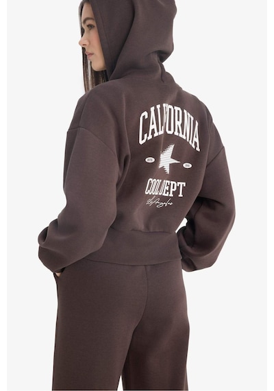 Defacto Coool Oversize Geniş Kalıp Kapüşonlu Sırt Baskılı Fermuarlı Sweatshirt E9583ax25wnbn258 Kahve