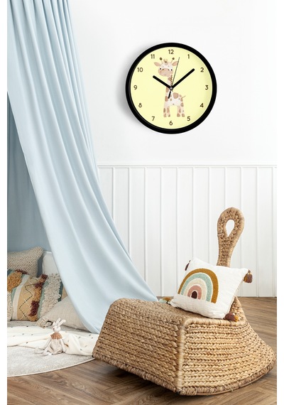 Sevimli Zürafa Çocuk Odası Duvar Saati - 25cm - Önü Camlı Siyah Kasa - Sessiz Mekanizma-jh1106 Siyah