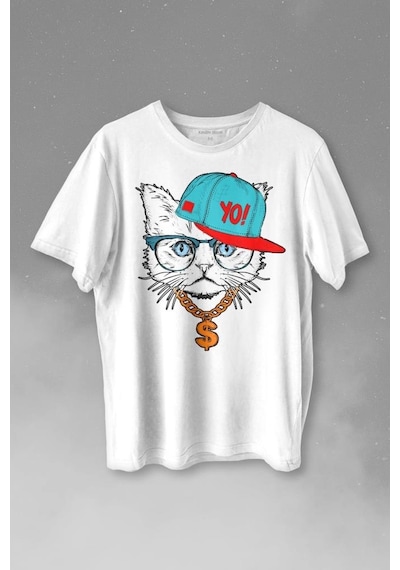 Gözlüklü Kedi Cat Glasses Yo Momy Dolar Baskılı Tişört Unisex T-shirt 001