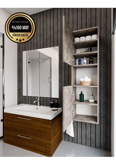 Lisa Bölmeli, Kapaklı Ve Duvara Monteli Banyo Dolabı Çok Amaçlı Dolap Gri