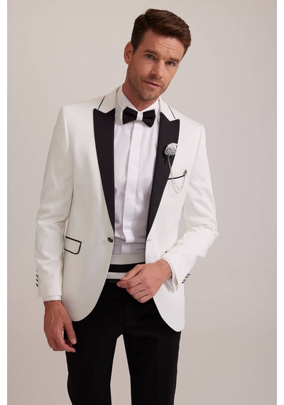 Ysf Erkek Krem Kırlangıç Yaka Slim Fit Damatlık