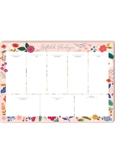 Masa Üstü Haftalık Planlayıcı Planner Siyah Çiçek 17x24cm 52 Yaprak Diğer