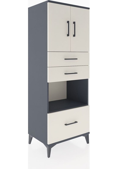 Hyperion Dolap 3 Raflı 3 Çekmeceli 2 Kapaklı 60x44x163 Antrasit-aytaşı Antrasit