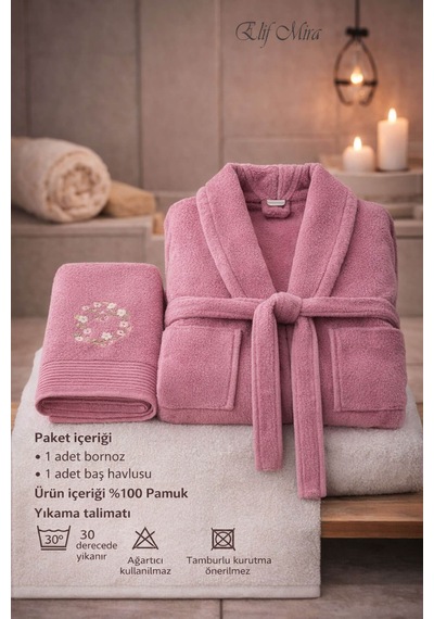 Tek Kişilik Banyo Havlulu Bornoz Seti Pamuklu Bukle Şalyaka Nuvia Mürdüm