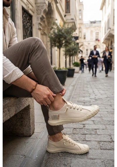 Fort 2065 Bst Rahat Esnek Lastik Bağcıklı Sneaker Erkek Ayakkabı Bej