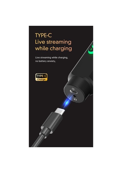 Mc9 Profesyonel Kablosuz Canlı Yayın Mikrofonu Dahili Ses Kartlı, Type-c Ve İphone İle Uyumlu