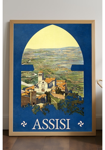 Assisi Doğal Ahşap Çerçeveli Poster, Dekoratif Seyahat Duvar Tablosu