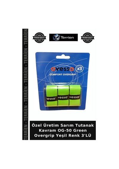 Delux Serisi Og-50 Green Overgrip Yeşil Renk 3'lü Tenis Bandı Destek Antrenman