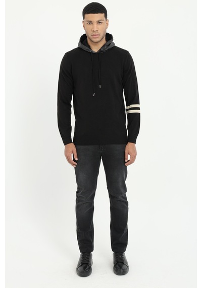 Dufy Erkek Slim Fit Kapüşonlu Siyah Triko-16898