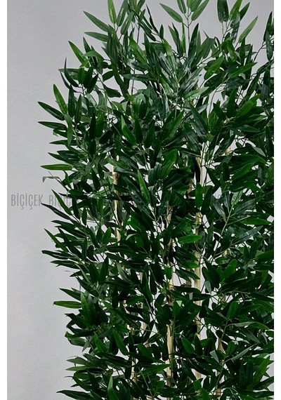 Yapay Bambu Ağacı 6 Dallı Yoğun Yapraklı 220 Cm Beyaz Lilyum Saksıda