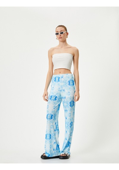 Koton Bol Paça Pantolon Batik Desenli Normal Bel Mavi Desenli 4sak40011ek Mavi