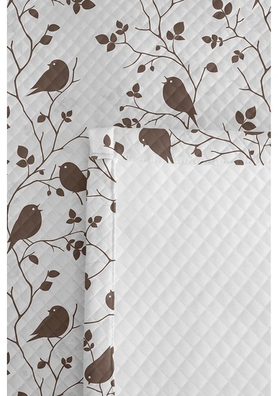 Kuşlu Bej Tek Kişilik Pike Takımı - Otantik Kahverengi Minimal 160x220 Cm Kapitone Yatak Örtüsü Şeffaf
