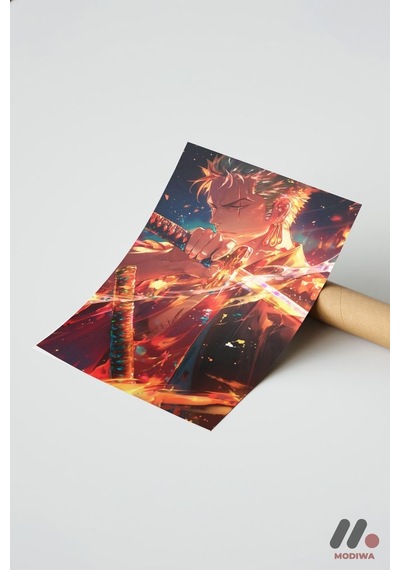 One Piece Zoro Savaşçı Anime Poster, Çerçevesiz Yüksek Kalite Duvar Afişi - Anime Severlere Özel Hed