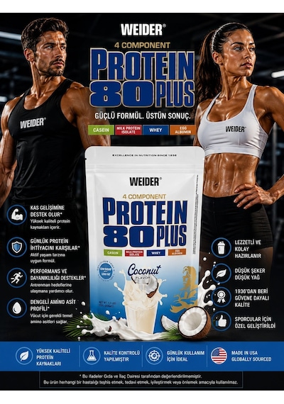 Weider 80 Plus Casein & Isolate & Whey & Egg Protein 500 Gram - Coconut
