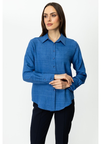 On Fashion Keten Gömlek İndigo