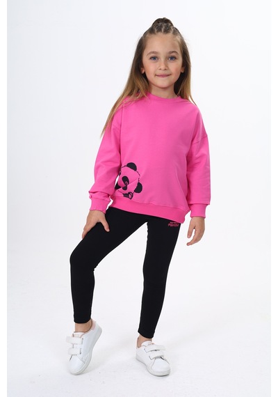 Toontoy Kids Toontoy Kız Çocuk Baskılı Taytlı Takım Fuşya