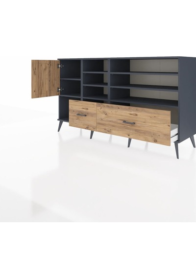 Kronos Konsol 8 Raflı 2 Çekmeceli Tek Kapaklı 176x59x99 Antrasit Antrasit-çam