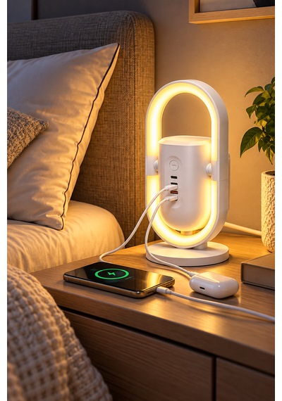 Akım Korumalı Masaüstü Güç Ünitesi 2 Priz, 2 Usb-c + Usb-a, 20w Pd & 18w Qc Hızlı Şarj, Led Ortam Aydınlatmalı 3680w 1.9 M