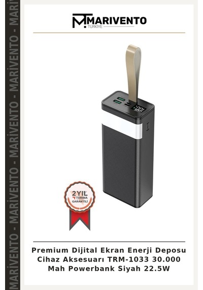 Premium Dijital Ekran Enerji Deposu Cihaz Aksesuarı Trm-1033 30.000 Mah Powerbank Siyah 22.5w Çok Renkli