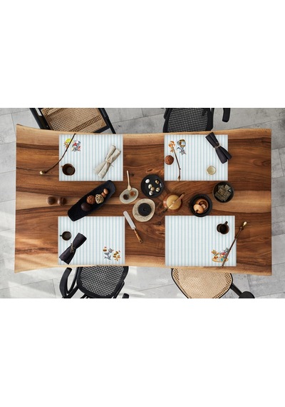 Adawall Home Tom And Jerry Striped Kumaş Amerikan Servis 4'lü Set Beyaz - Mavi