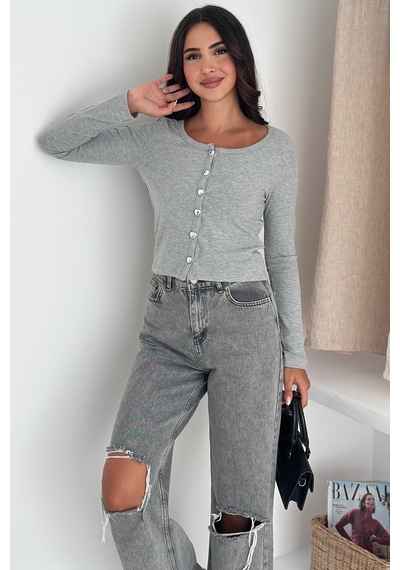 Noa & Noa Soft Button Bluz Sade Şıklığın Gücü Gri
