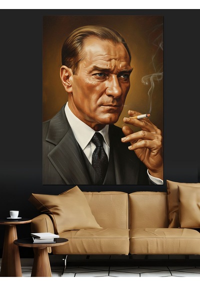 Ahşap Tablo Sigara İçen Atatürk Portresi