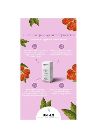 Rambutan Age Lift Cocktail Serum Acetyl Hexapeptide-8%3 + Bakuchiol%2 + Maun Ağacı Ekstraktı
