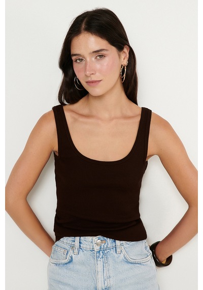 Ac&co / Altınyıldız Classics Kadın Kahverengı Pamuklu Kaşkorse Yumuşak Dokulu Slim Fit Dar Kesim Bisiklet Yaka Esnek Body Kahverengi