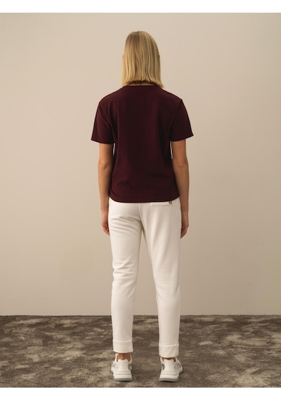 Xint Bordo Pamuk Dokulu Oversize Tişört 602325