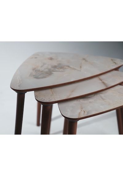 Tokyo 3'lü Zigon Sehpa %100 Mdf Üçgen Buz Gri Mermer Desen