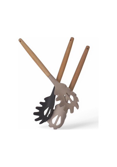 Ayrex Bambu Saplı Silikon Makarna Servis Kaşığı Isıya Dayanıklı, Yapışmaz, 3 Renk Seçenekli, 27cm Uzu