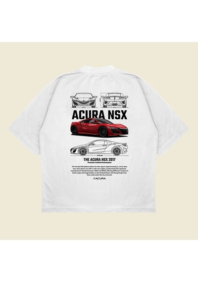 Tarzsokak Honda Acura Nsx Baskılı Oversize Unisex Pamuklu Nefes Alan Kalın Kumaşlı Beyaz