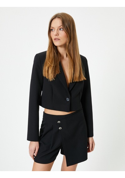 Koton Kısa Blazer Ceket Tek Düğmeli Siyah 4sak50156uw Siyah