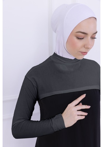 Loggia Balıkçı Yaka Boyunluklu Kolluk Gri - Likralı Dik Yakalı Kadın Body Tesettür Crop Bolero Gri