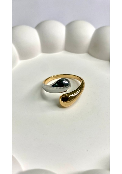 Gold/silver Iki Raenkli Çarpraz Damla Model Ayarlanabilir Yüzük Gold - Gümüş