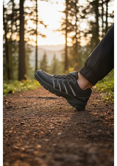 Enoch Erkek Siyah Gri Su Geçirmez Outdoor Trekking Ve Doğa Yürüyüş Ayakkabısı Siyah