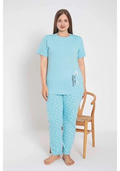 Senfoni Kadın Büyük Beden Bisiklet Yaka Kısa Kol Pamuklu Pijama Takımı 6083 -1 Adet Turkuaz Senfoni Kadın Büyük Beden Bisiklet Yaka Kısa Kol Pamuklu Pijama Takımı 6083 -1 Adet Turkuaz