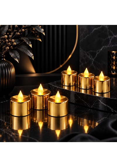24 Adet Gold Gün Işığı Led Işıklı Mum Gün Işığı Işıklı Tea Light Mum Yılbaşı Noel Mumu Pilli Mum