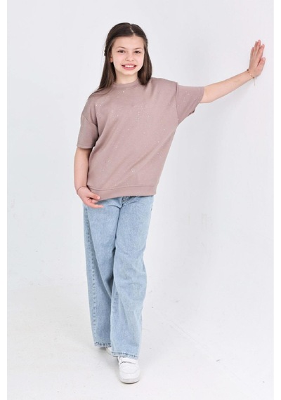 Modanino Kız Çocuk 2'li Jean Takım Pantolon+bluz 7-12 Yaş 12666 Gül Kurusu