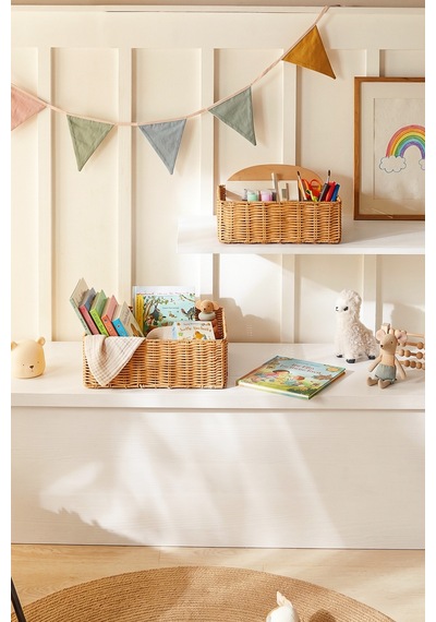 Ocean Home Textile 2'li Çocuk Odası Yıkanabilir Bej Pp Rattan Sepet Set 33 X 23 X 11 / 39 X 29 X 13 Cm