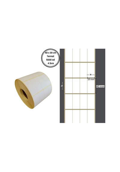 40x20 Mm Termal Barkod Etiketi Yan Yana 4 Sıra Yaıpışkanlı Etiket 1 Rulo 4000 Adet Diğer