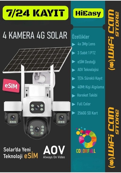 4 Kameralı Çift Panelli 4g Solar Kamera Aov 7/24 Kayıt-134002